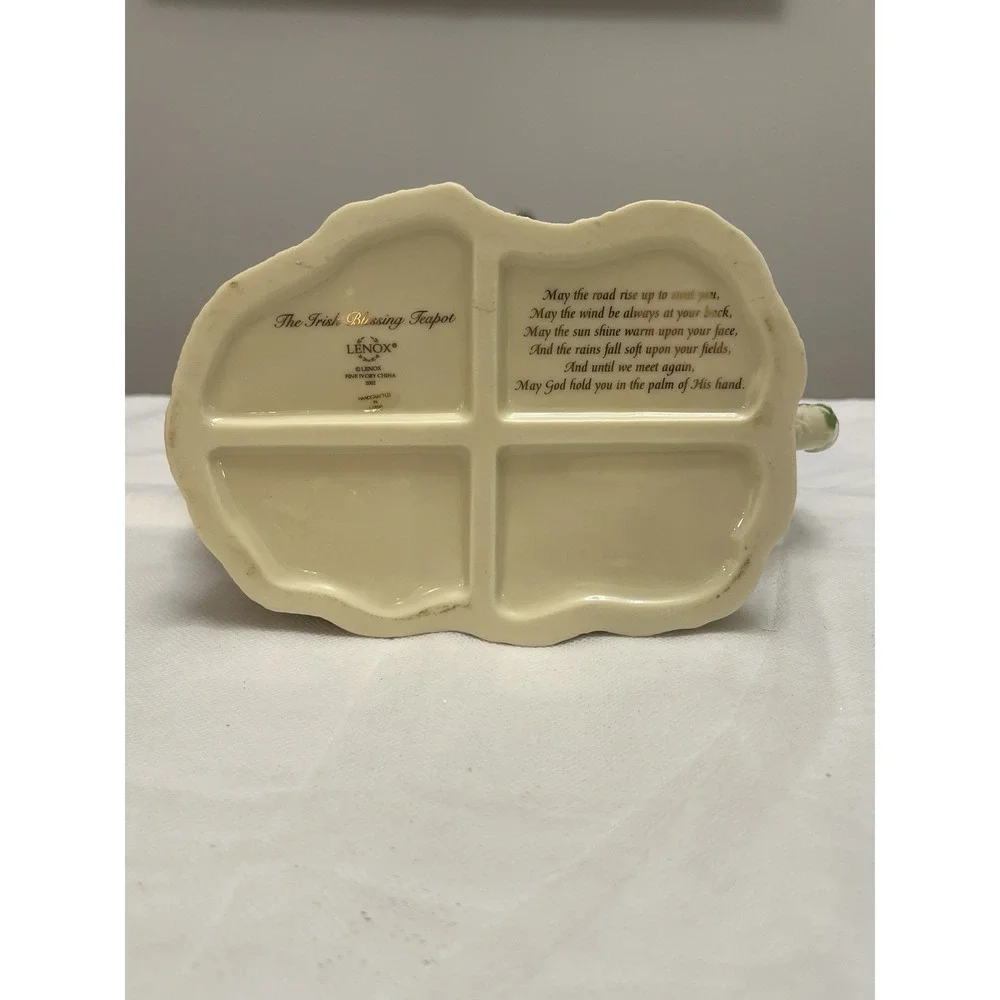 2002 Lenox The Irish Blessing Cottage Teapot Lid Cottagecore Shamrock Vtg